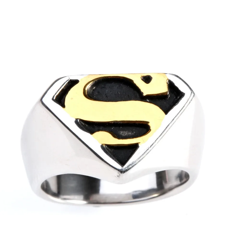 

New Fashion Silver And Golden Men's Superman Superhero Symbol 316L Stainless Steel Ring