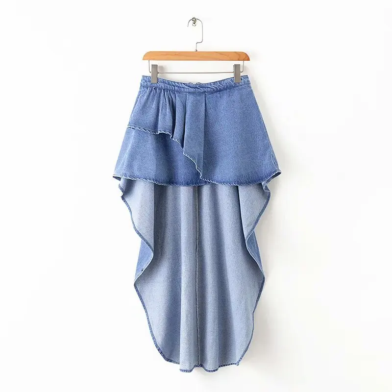 

XD53-1743 Irregular Lotus-Edge Jean Half-length Skirt in European and American Fashion Style 0216