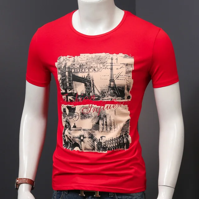 young men short sleeve t shirt fashion print trend man t shirt O neck t