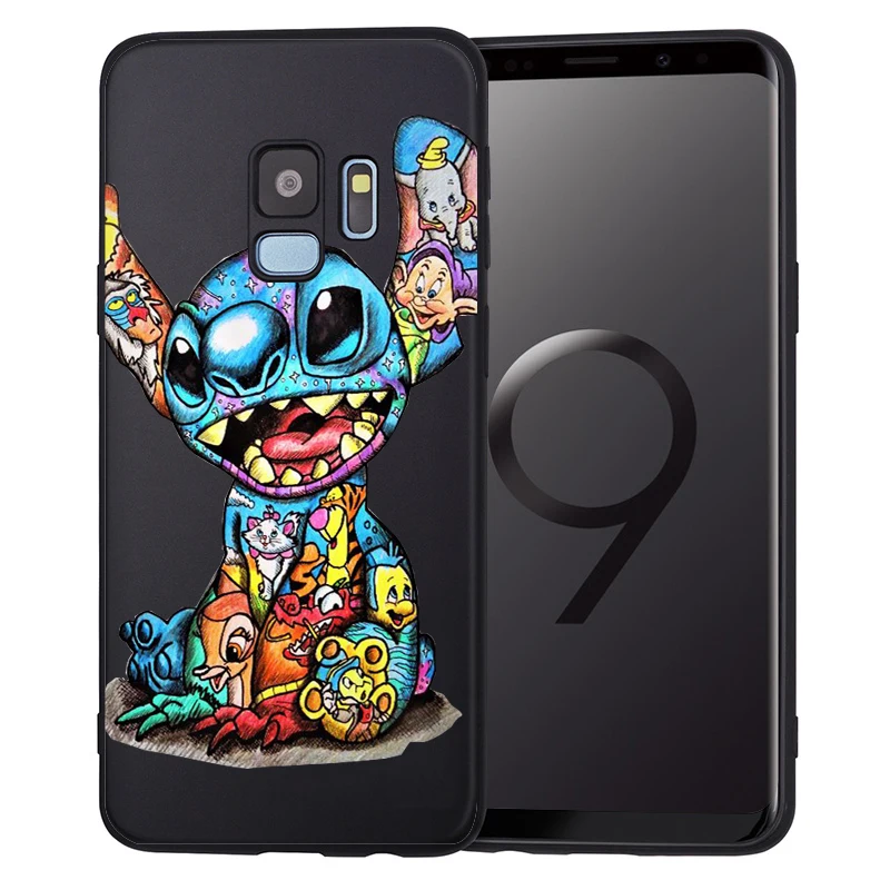 Cute Stitch Minnie Mickey For Cover Samsung Galaxy S10 S9 S8 Plus S6 S7 Edge S10 Lite Black Soft TPU Phone Protective Back Cover