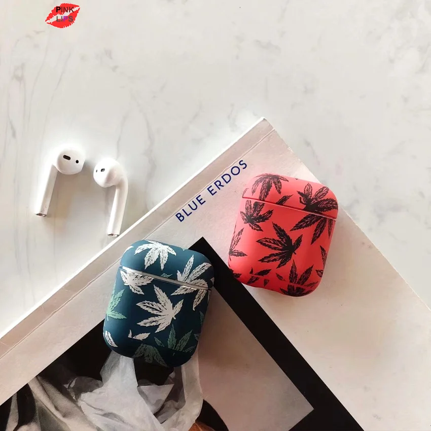 Розовый милый 3D чехол для наушников с изображением кленовых листьев Apple Airpods