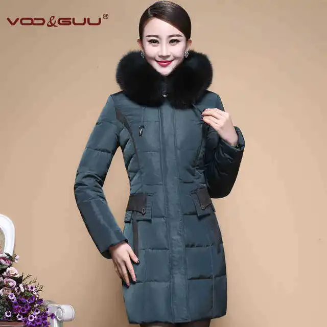 Best price at $243 Cheap 2015 Hot New Thicken Warm Woman Down jacket Coat Parkas Outerwear Luxury Hooded Long Plus Size 4XXXXL Fox Fur collar White duck