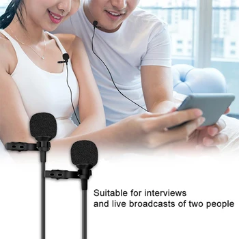 

6m /1.5 Dual-Head Lavalier Lapel Clip-on Microphone for Lecture or Interview for Smartphone Mobile phone and Tablets