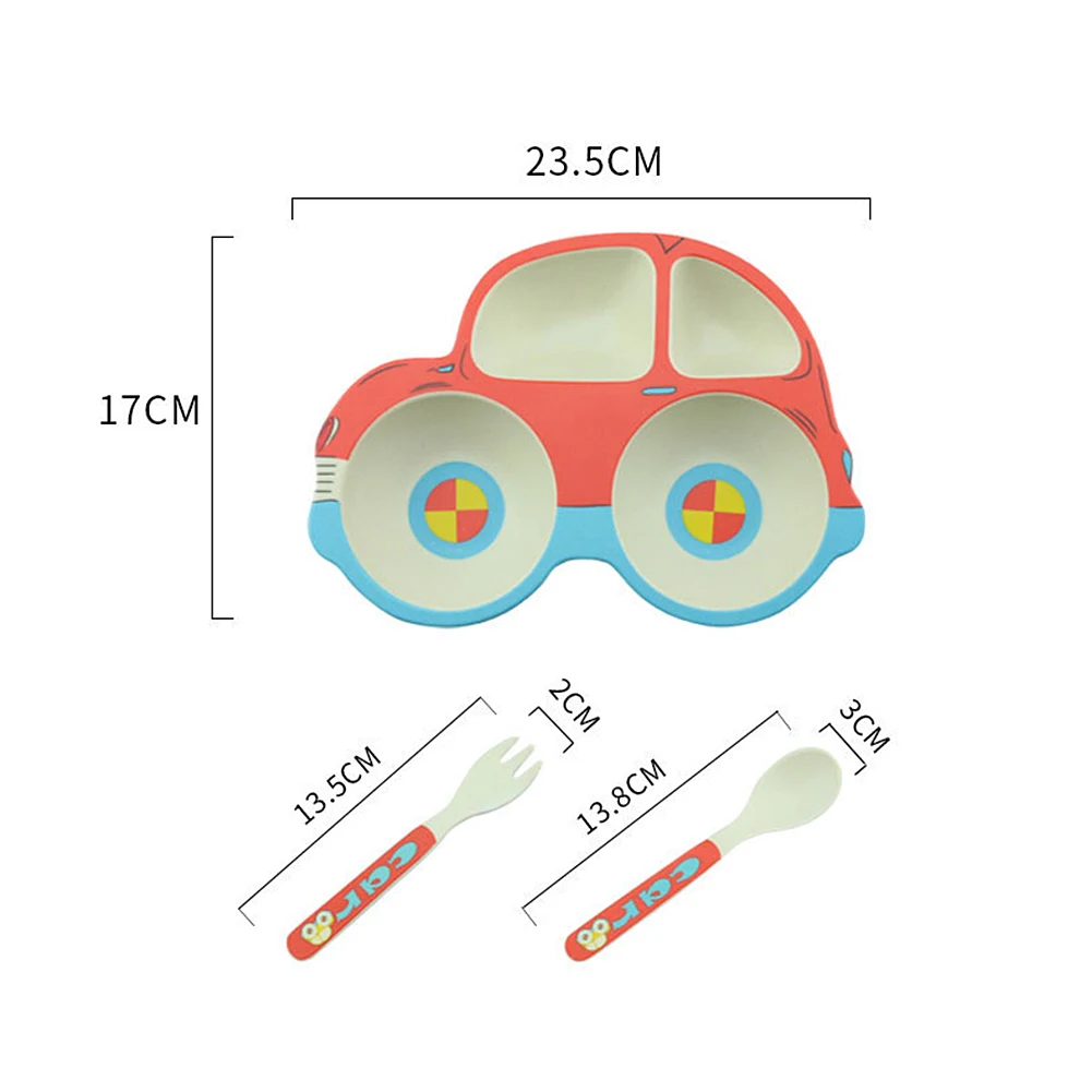 Детские посуда из бамбукового волокна для кормления миски Детские мультфильм автомобиль чаша ЛОЖКА ВИЛЫ чашки набор еда фрукты для малыша