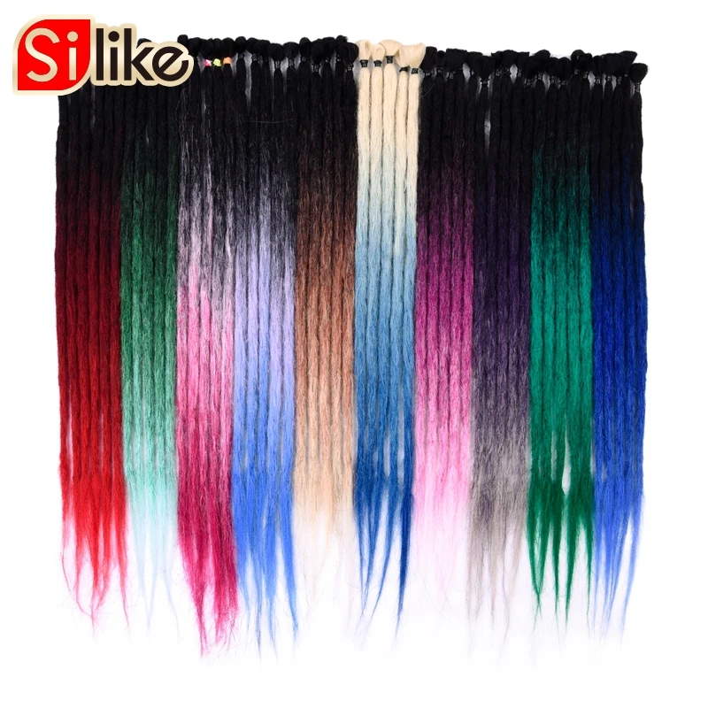 Silike Handmade Dreadlocks Extensions Pink Faux Locs Ombre Crochet Hair 10 Strands/lot Synthetic Crochet Braiding Hair For Women