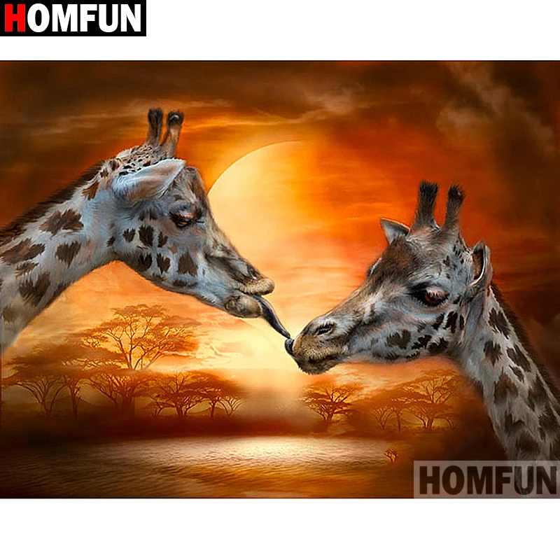 

HOMFUN Full Square/Round Drill 5D DIY Diamond Painting "Giraffe sunset" Embroidery Cross Stitch 3D Home Decor Gift A13332