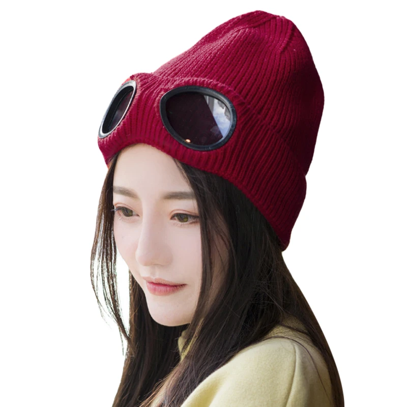 New Design Women Beanies Windproof Glasses Hat Wool Winter