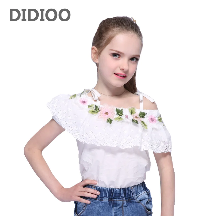 Toddler Baby Girls Kids Off-shoulder Clothes Demin T-Shirt Blouse Shirt Tops Tee
