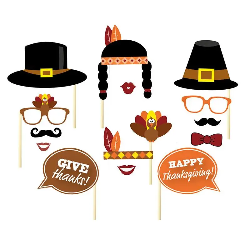 29Pcs DIY Thanksgiving Day Photo Booth Props Hat On A Stick Kit Wedding