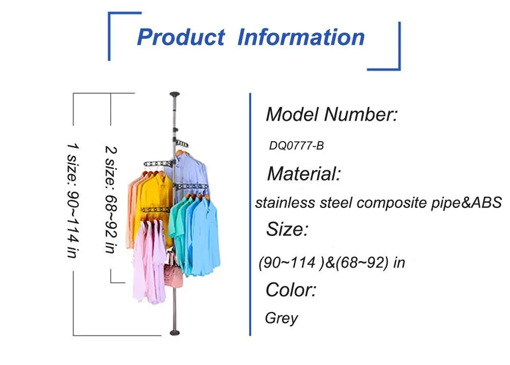 Вешалка Одежда Шарф Шляпа Крючки Полка Потолок к полу Держатель Стойка для одежды регулируемый Рост Нержавеющая сталь DQ0777-B
