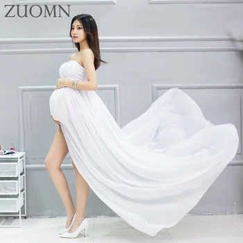 

Maternity Strapless Dress Pregnant Women Photo Shoot Split Dress For Maternity Photography Prop Open Front Mama Gown YL525