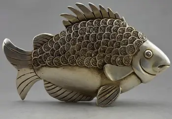 

Collectible Old Decorated Handwork Tibet Silver Carved GUangxu Coin Fish Statue