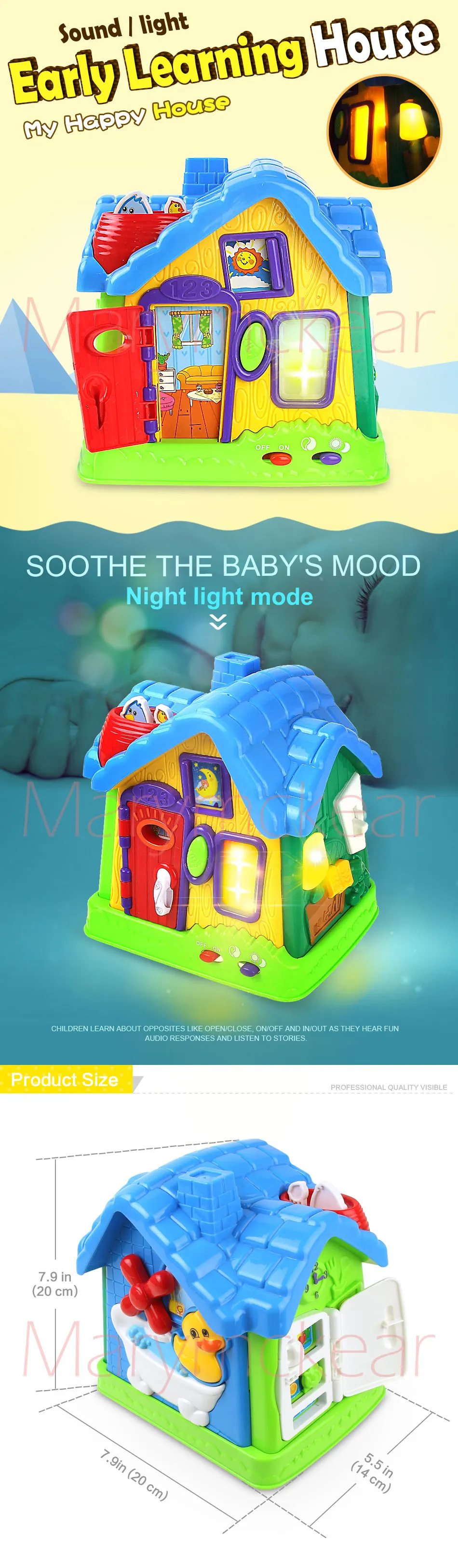 Интересный звук и светильник, обучающая игрушка для детей, веселый дом, мультяшный дизайн, развивающая способность