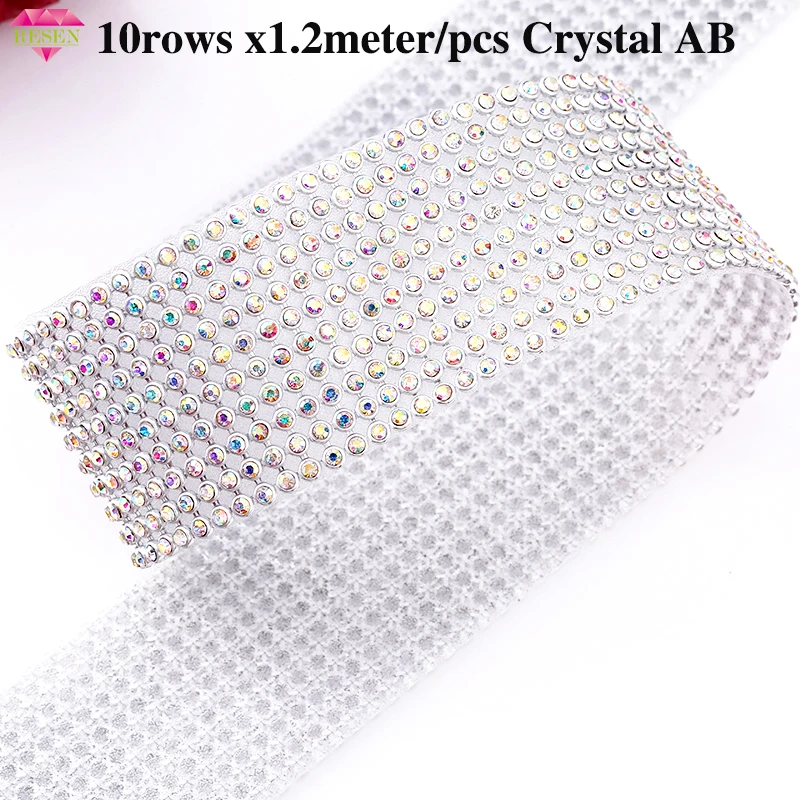 

RESEN 3MM 10rowsX1.2meter/pcs Sliver Base Crystal AB Rhinestones Trims Sticker With Glue Rhinestone AB Trims For Wedding Dress