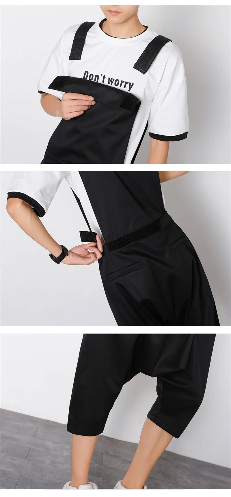 Размеры M-XL мужские комбинезон мужской моды комбинезон Комбинезоны для девочек Повседневное свободные Дамские шаровары Хип-хоп низкий шаговый шов Мотобрюки черный комбинезон