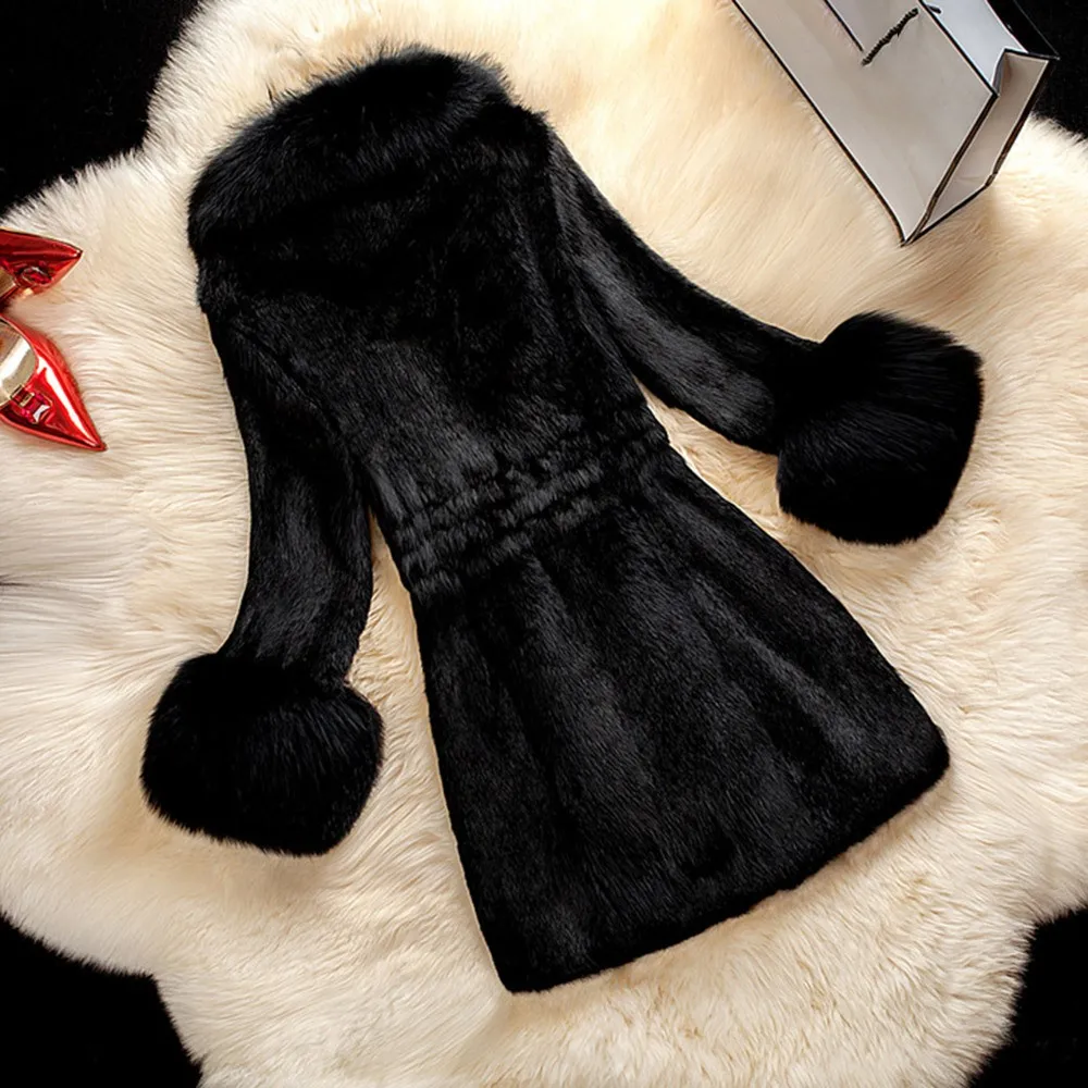 women Winter warm parkas vintage coat Faux Fur Women Overcoat Rex rabbit fur long for Snowy lady office work daily casual 2018