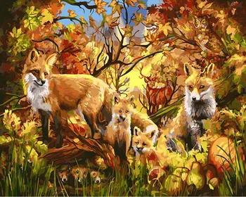 

Frameless diy paintings by numbers paint by number for home decor oil picture painting 5065cm fox family