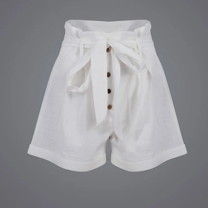 Белые шорты Для женщин шорты с высокой талией галстук-бабочка внешние кнопки женские брюки новые летние шорты