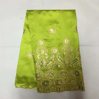 

African George Lace Indian Design Green For Nigerian Wedding Dress Tissu Sequined Gold Line Embroidered Guipure Lace Silk Fabric