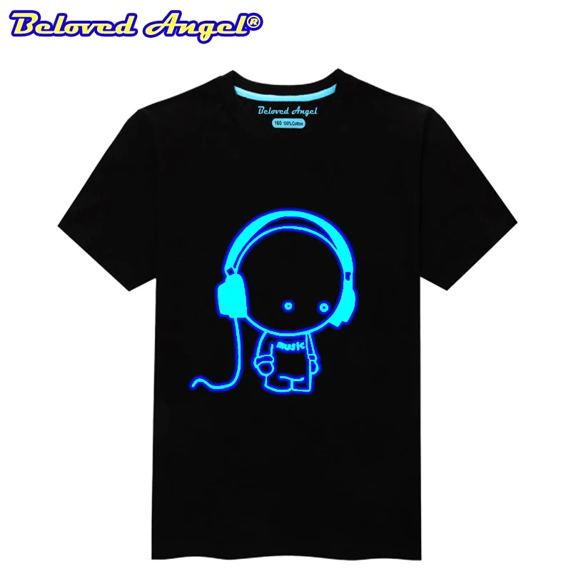 Summer Boys Luminous Printed T-shirt Tops Kids Casual Short Sleeve O Neck T Shirt Girls Tee Tops Teenager Clothes 3-15year