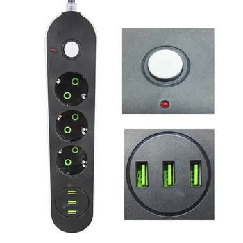 

USB Power Strip Home Office EU Surge Protector with 3 AC 3 USB Port 20W Chargers EU Plug 2500W Power Sockets