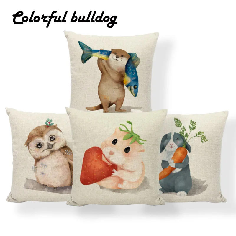 

Rabbit Forest Cat Cushion Owl Sloth Hummingbird Pillowcases Red Panda Nautical Car Decorations Throw Cushion Covers Square Linen