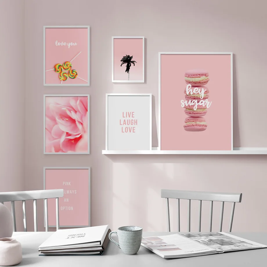 

Wall Art Canvas Painting Pink Macaron Flower Lollipop Quotes Nordic Posters And Prints Girl Wall Pictures For Living Room Decor