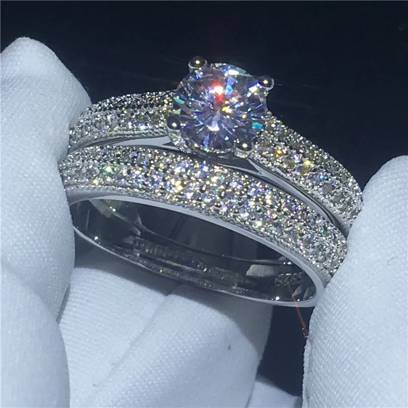 

Fine Jewelry 925 Sterling Silver ring Pave setting 5A zircon Stone Engagement Wedding Band Rings for women men Gift