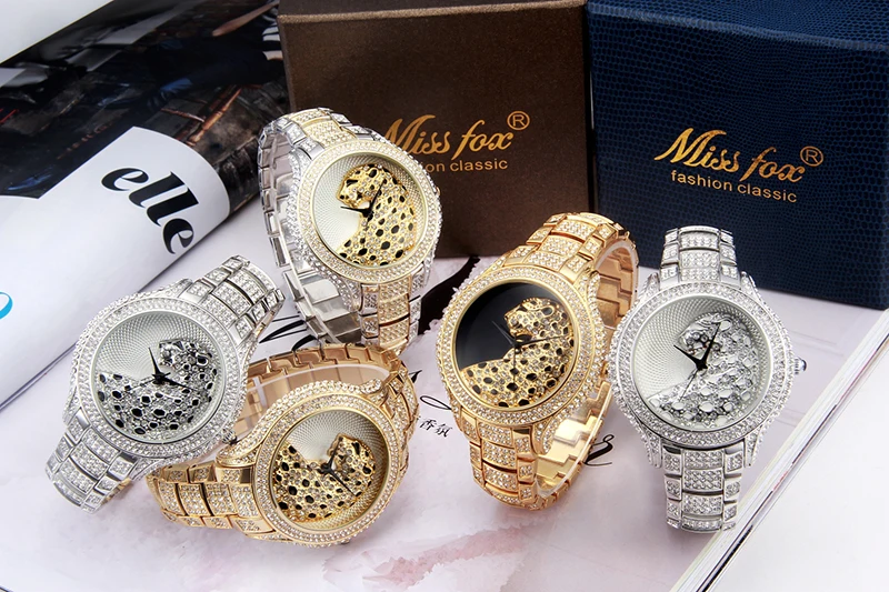 Роскошные золотистые мужские кварцевые часы Miss fox со стразами, лучший бренд класса люкс