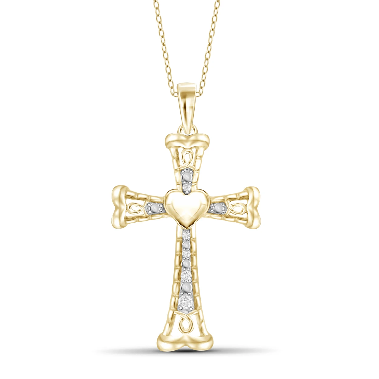 JewelonFire White Diamond Accent 14KT Gold Over Silver Cross Pendant