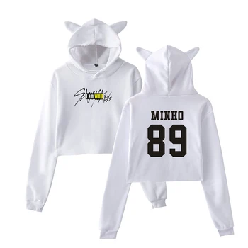 

stray kid i am you minho bang chan woojin changbin Cute Cat Ears Hoodies New Style Sexy Navel Cat Ears Hoodies dew belly
