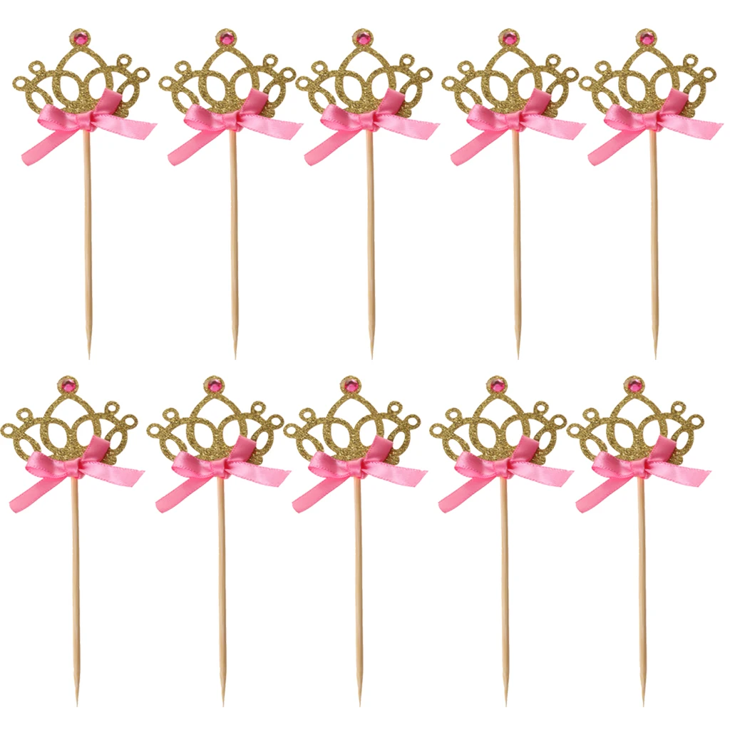 10pcs Pop Crown Cake Topper Sparkle Wedding Decor Engagement Party Supplies Gold