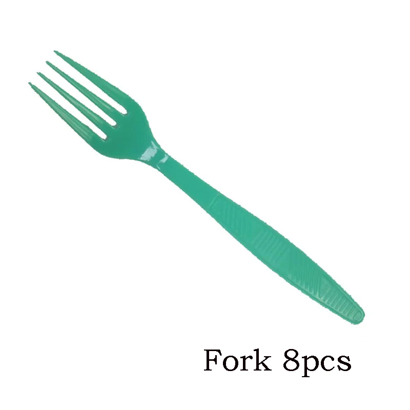 24 шт в упаковке многоцветная пластиковая вилка ложка нож одноразовая посуда товары для дня рождения - Цвет: 8pcs fork green