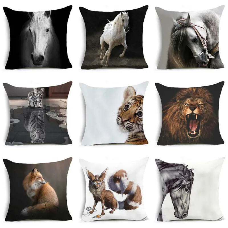 High definition animal pattern Polyester Elephant Horse tiger lion fox Pillow case Pillow Cover High definition animal pattern Polyester Elephant Horse tiger lion fox Pillow case Pillow Cover