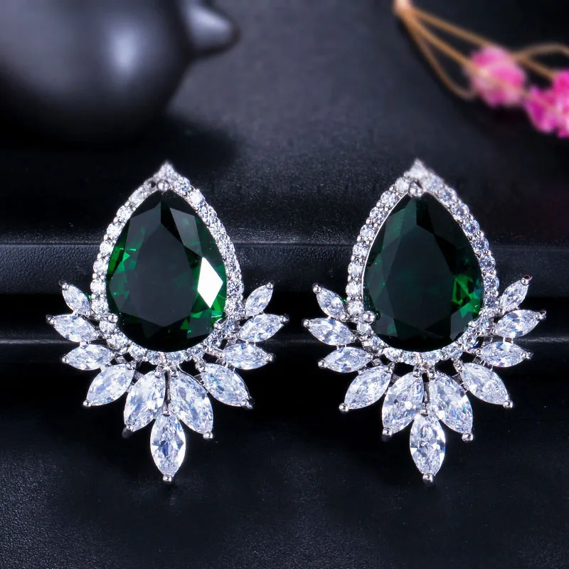 CWWZircons брендовые трендовые женские серьги с бриллиантами, серебряные сверкающие серьги-капли с кубическим цирконием CZ377 - Окраска металла: green