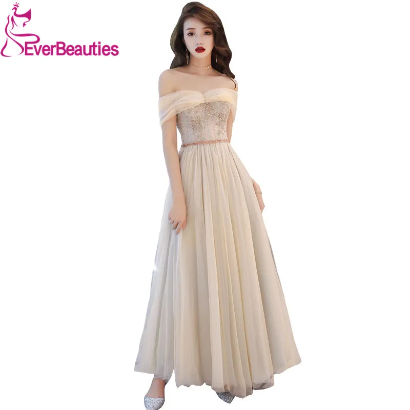 

Sexy Off Shoulder Evening Dresses Long Appliques Beading Elegant Party Gowns Prom Dresses Robe De Soiree Evening Gowns