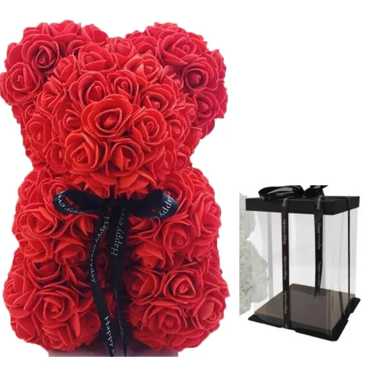 

25 Cm Teddy Rose Bear with Box Artificial PE Flower Bear Rose Valentine's Day for Girlfriend Women Wife Mother's Day Gift