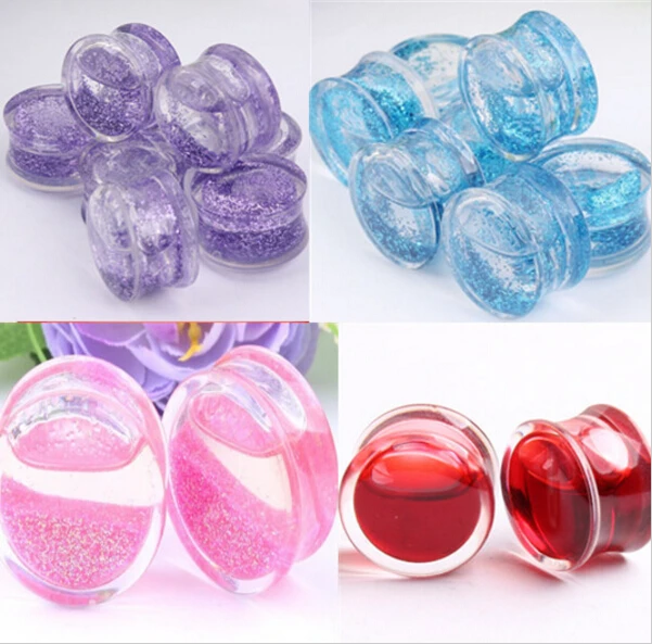 Buy piercings 2pcs Clear Acrylic Liquid Ear Gauges