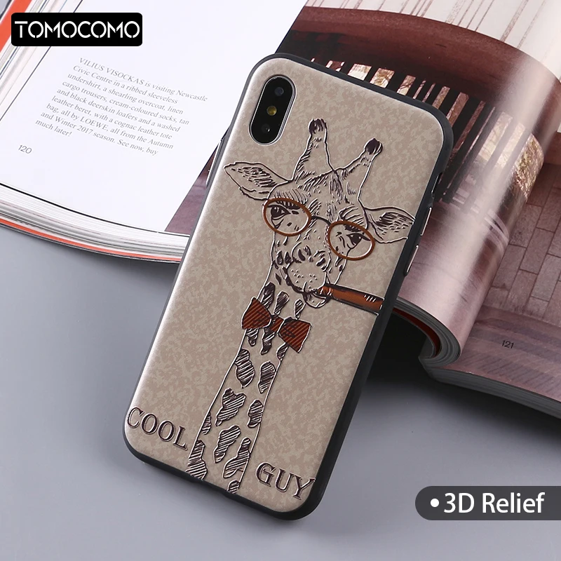 

Luxury 3D Relief Cartoon Animal Phone Cases For iPhone 6 6s 7 7plus XS Max Bear Deer Giraffe Cat Guitar Cool Men Soft Cover