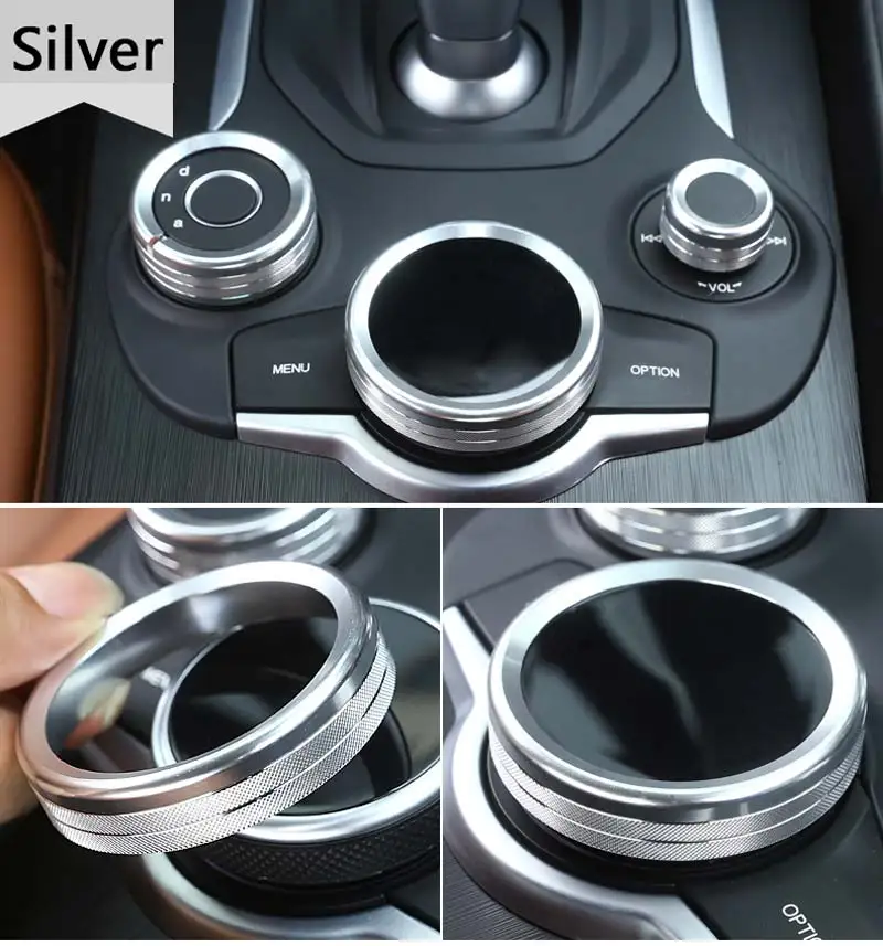 

New!! Aluminum Alloy Interior Center Control Multimedia Knob Ring Trim For Alfa Romeo Stelvio 2017 Set of 3pcs