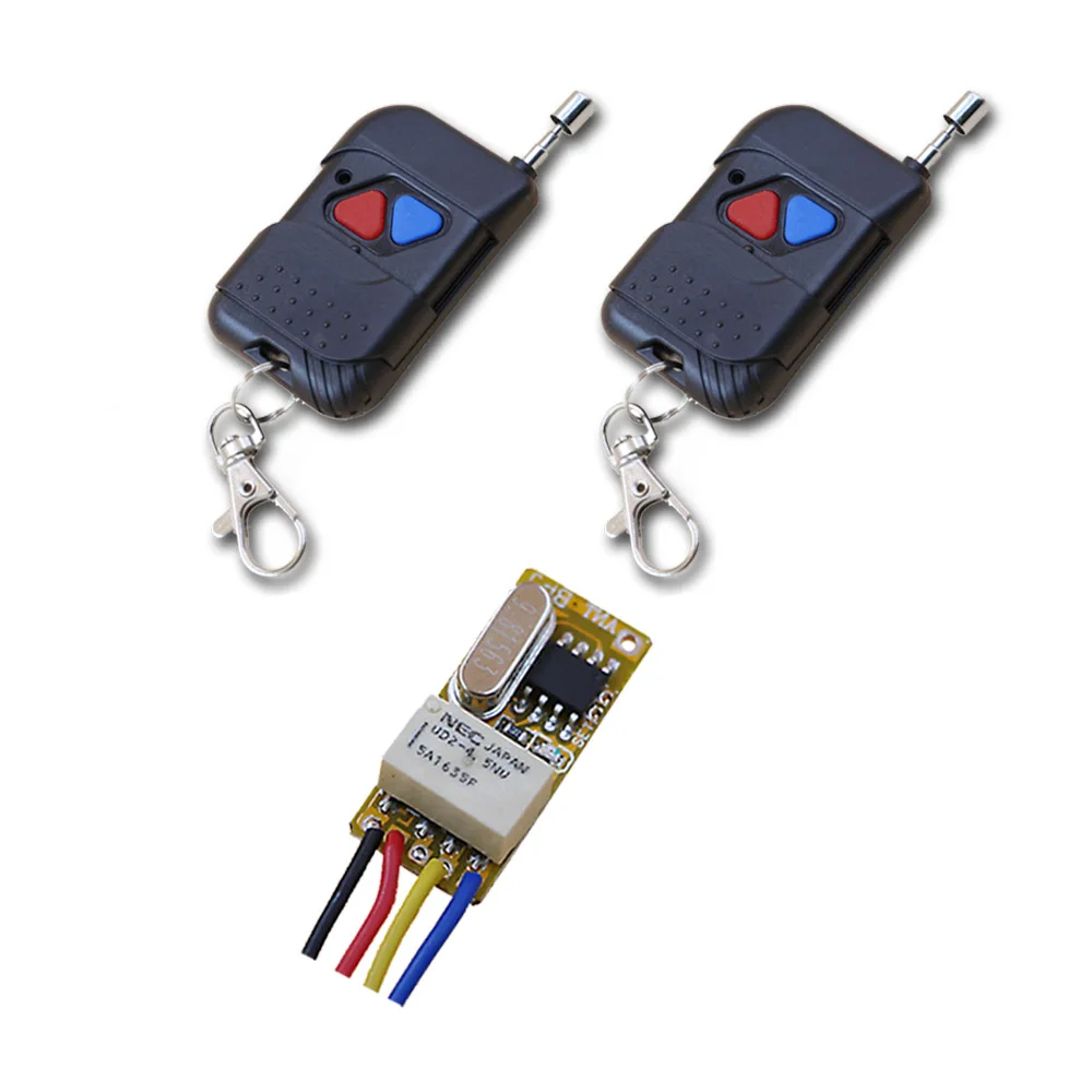 

2017 Mini Wireless Remote Control Switch 1pcs 24MM*11MM*8MM Receiver& 2pcs Transmitter with Red and Blue Button 315/433mhz