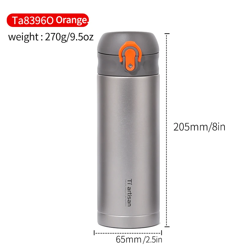 Tiartisan al aire libre de agua doble cubierta anillo pequeño cuello hervidor de agua potable agua 400 ml Ta8396Ti
