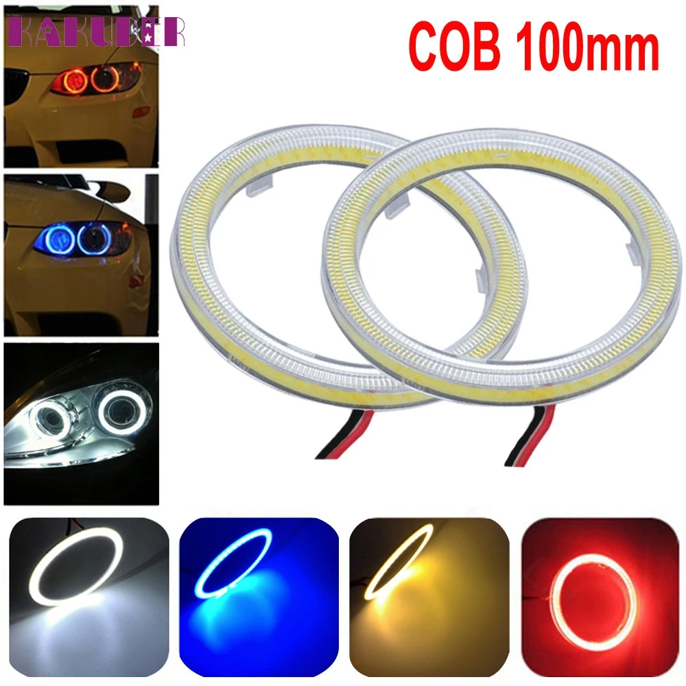 

Hot New 2pcs White 100MM COB LED Angel Eyes Headlight Halo Ring Warning Lamps with Cover march22