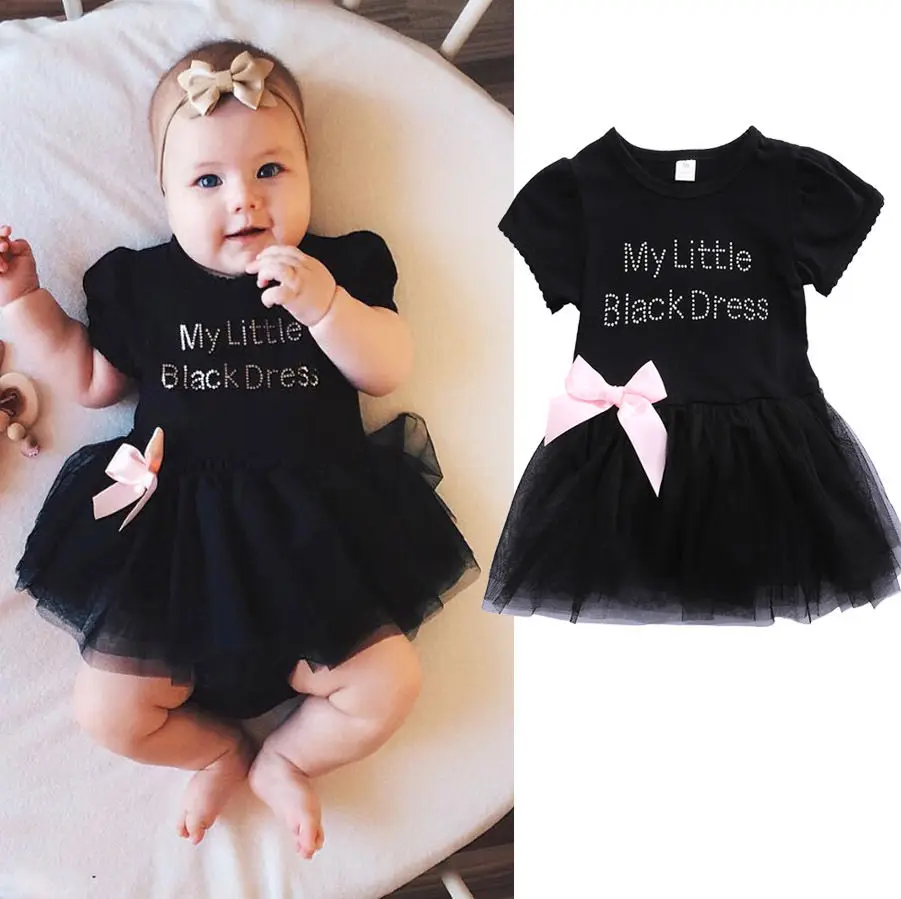 Милое кружевное платье для новорожденных девочек черное платье с надписью «My Little» праздничное платье-пачка принцессы для девочек