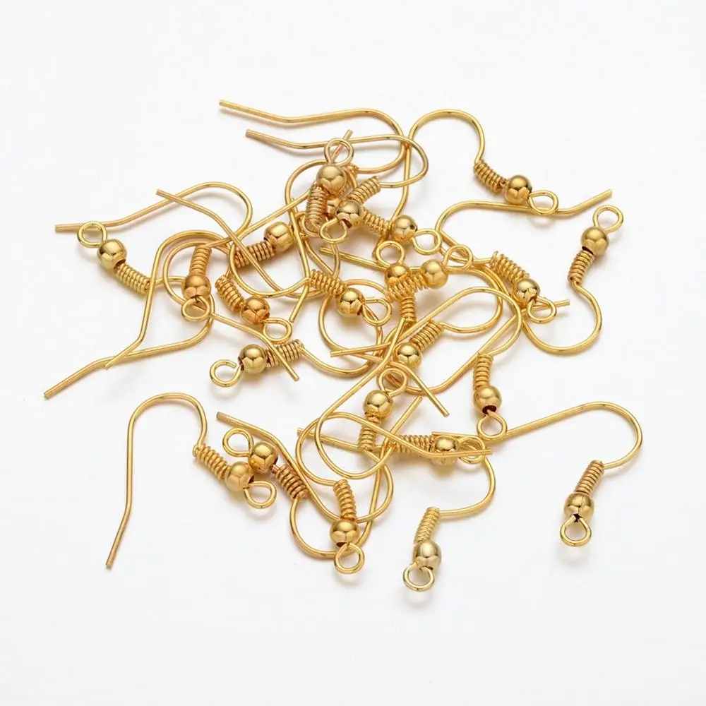 

50pcs/lot Earring Jewelry Findings Iron Earring Hooks Golden Platinum Nickel Free about 18mm high 0.8mm thick hole 1.5~3mm
