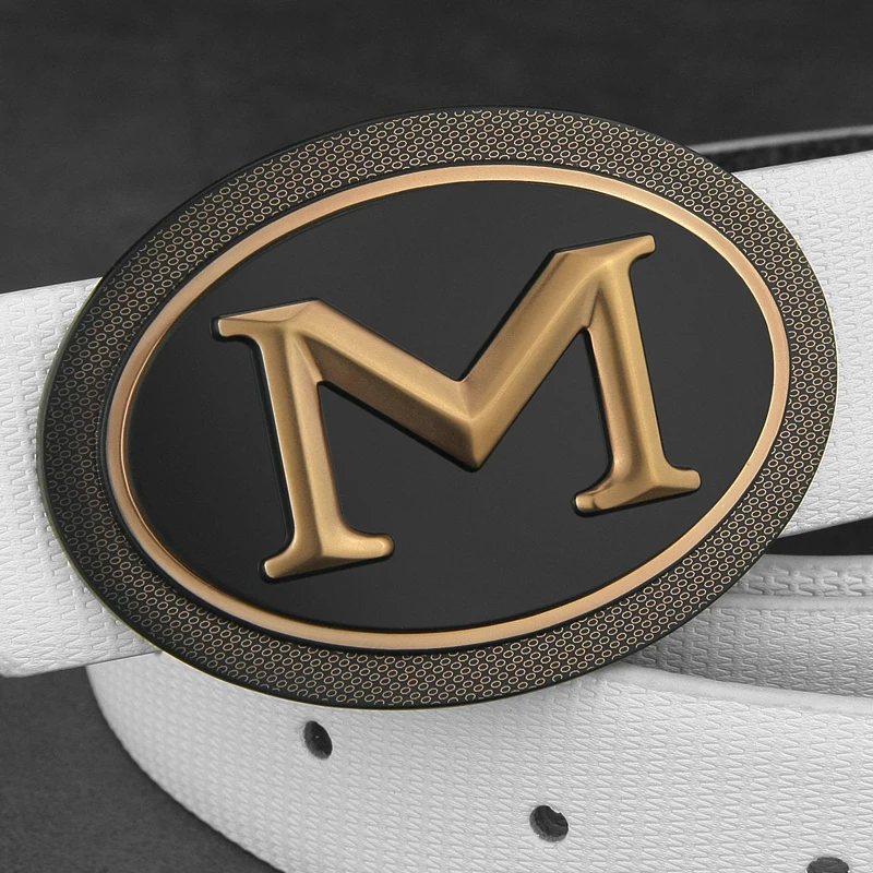 Casual off white letter M men genuine leather belt fashion luxury brand fancy vintage jeans waist belt cintos para hombre marca