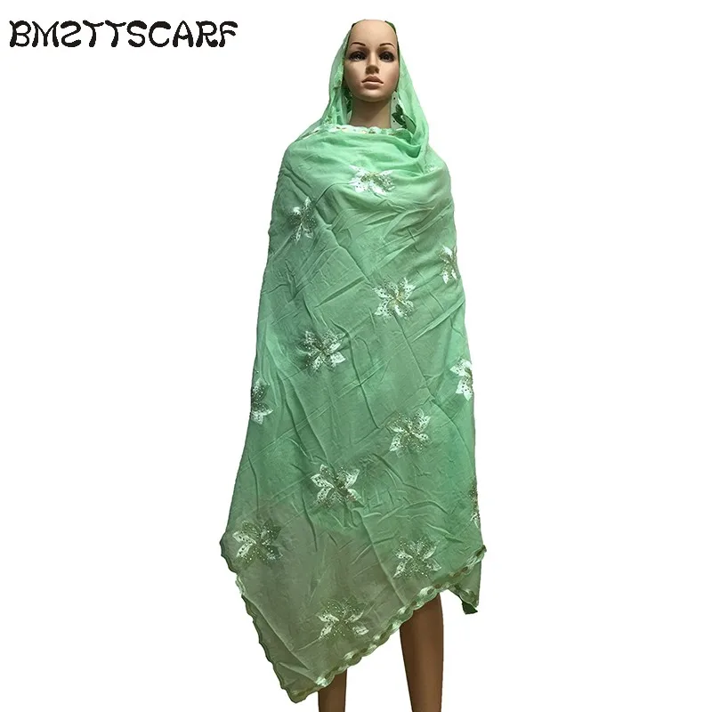 Африканские женские шарфы мусульманский большой шарф с вышивкой красивый дизайн на спине мягкий хлопковый шарф с бисером для шалей BM650