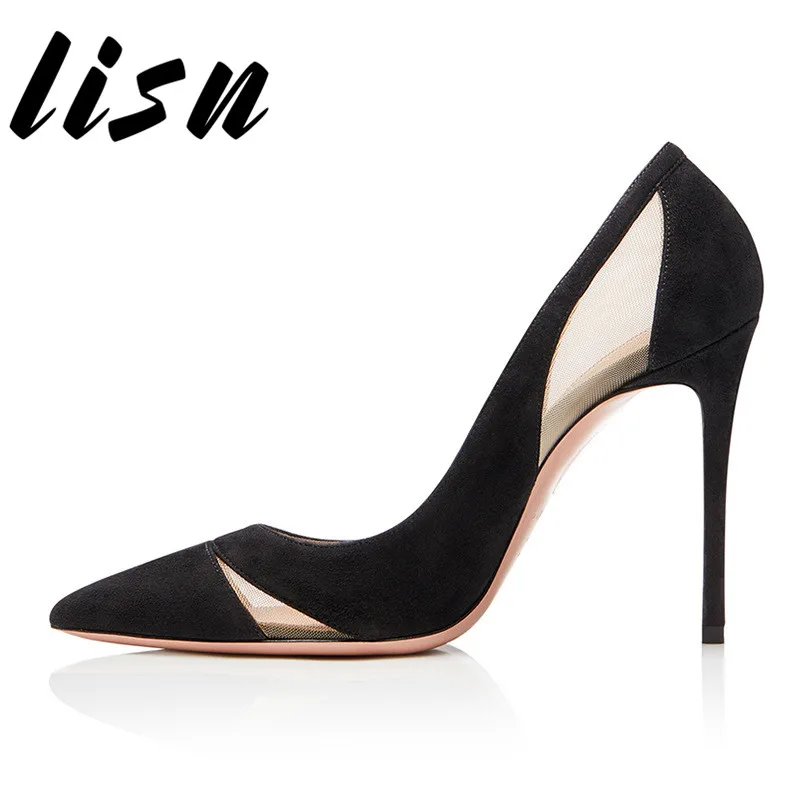 

LISN New Red Black Sexy Pointed Toe Spring Summer Sandals Slip On Thin HIgh Heel Pumps Wedding Pumps