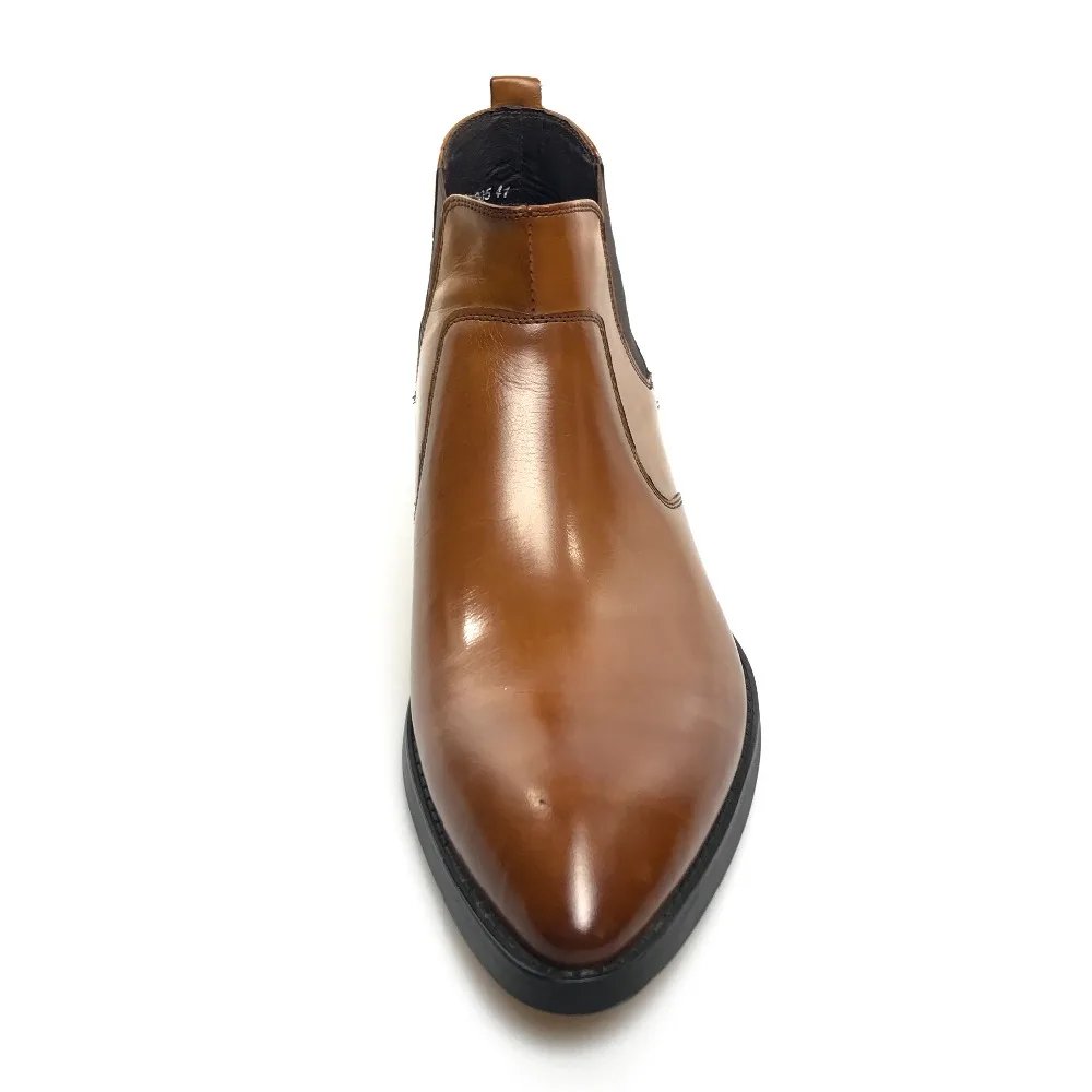 Grimentin Men Ankle Boots Genuine Leather Orange Slip On Business Formal Shoes