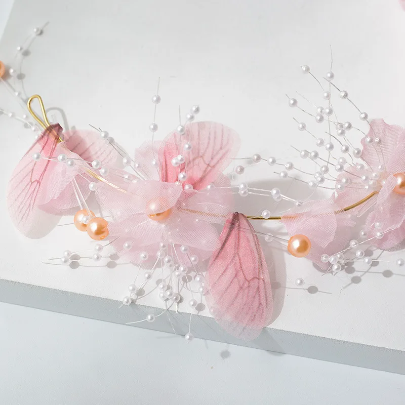 Корейская Розовая Бабочка Фея свадебный головной убор белый розовый цветок ободок для волос бабочка серьги Набор Свадебные украшения для волос